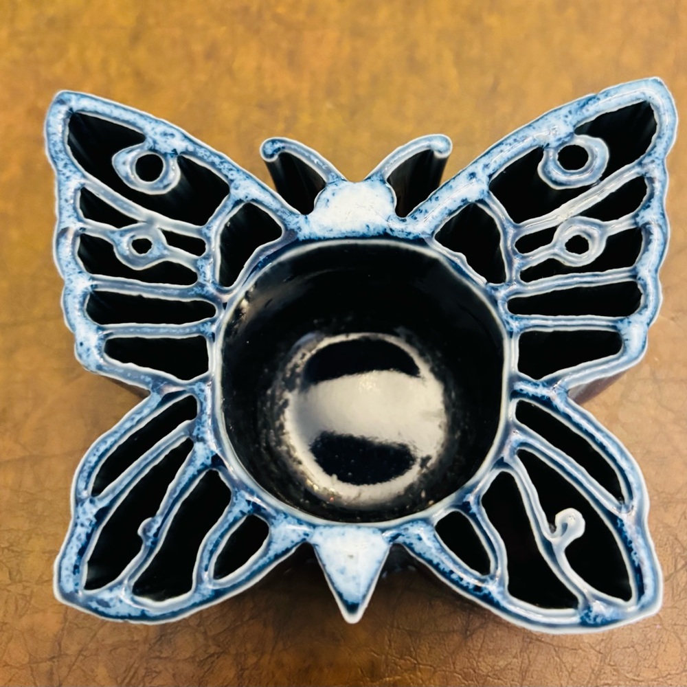 Ceramic Butterfly Tealight Holder - Blue and Black